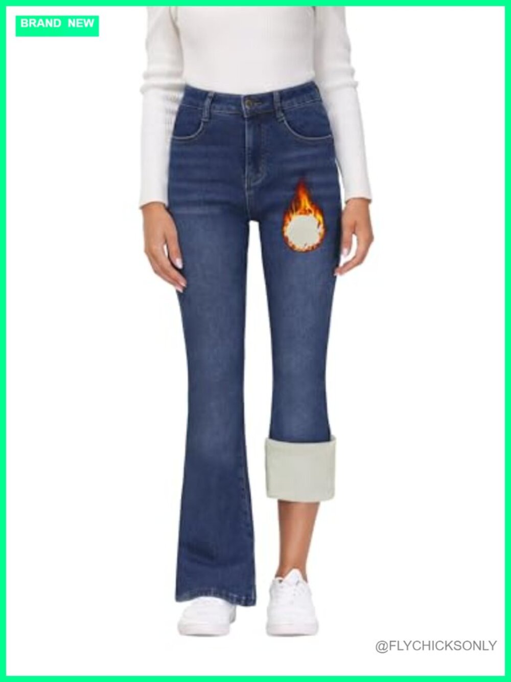 Fleece Lined Bootcut Jeans High Waisted Bell Bottom Warm Winter